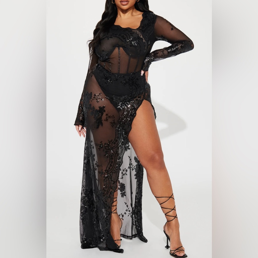 Fashion Nova Glam Factor Sequin Maxi Dress - Black L